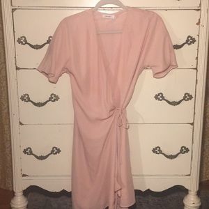 pink short sleeve wrap dress